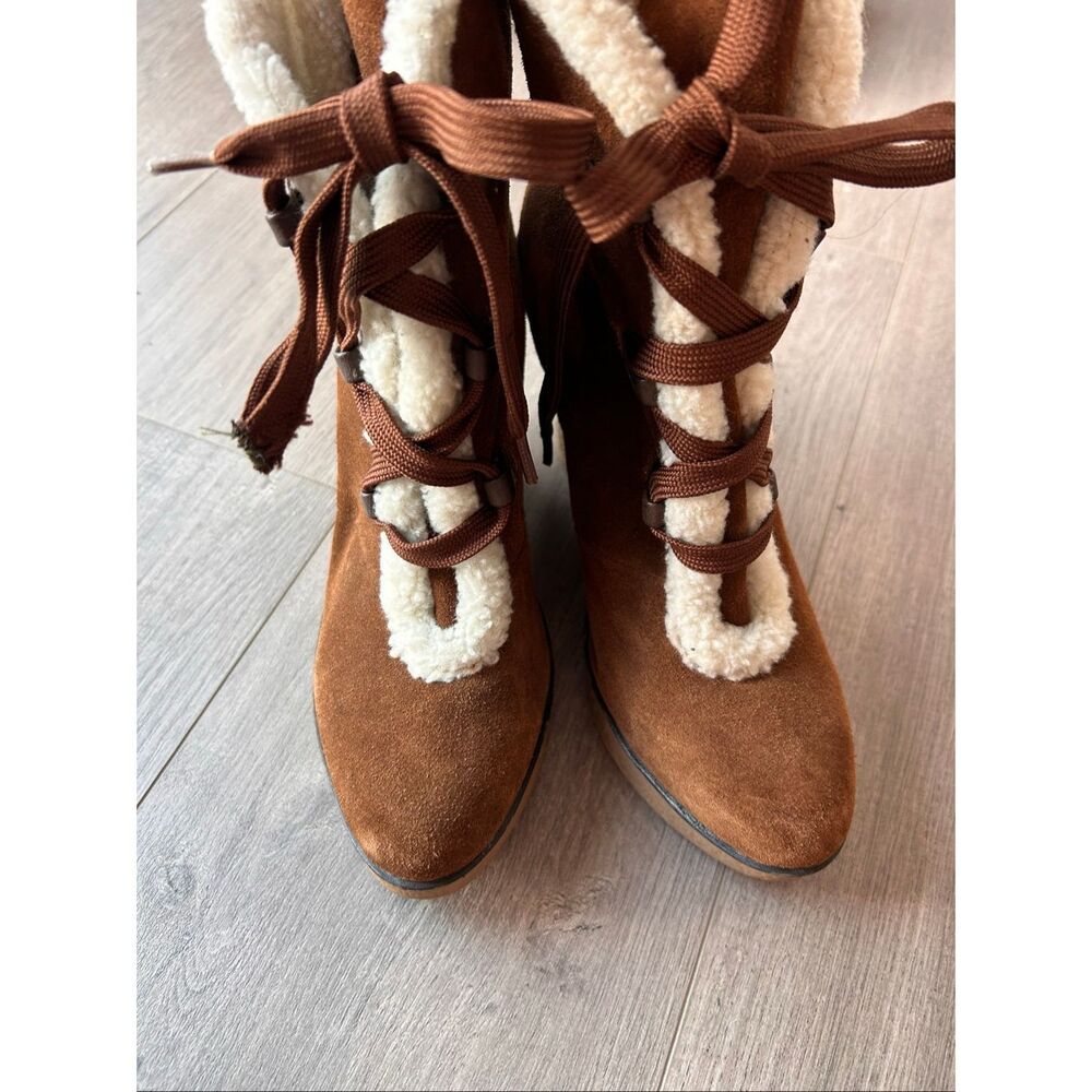 MIA Glenda Brown Leather Suede Lace-up Platform Wedge Booties Size 7.5M - Picture 8 of 8